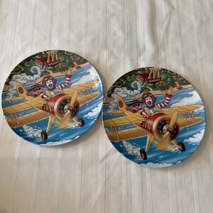 2 Piece 2002 McDonald's Melamine Plate - 9.25in Hamburgler & Ronald in Plane